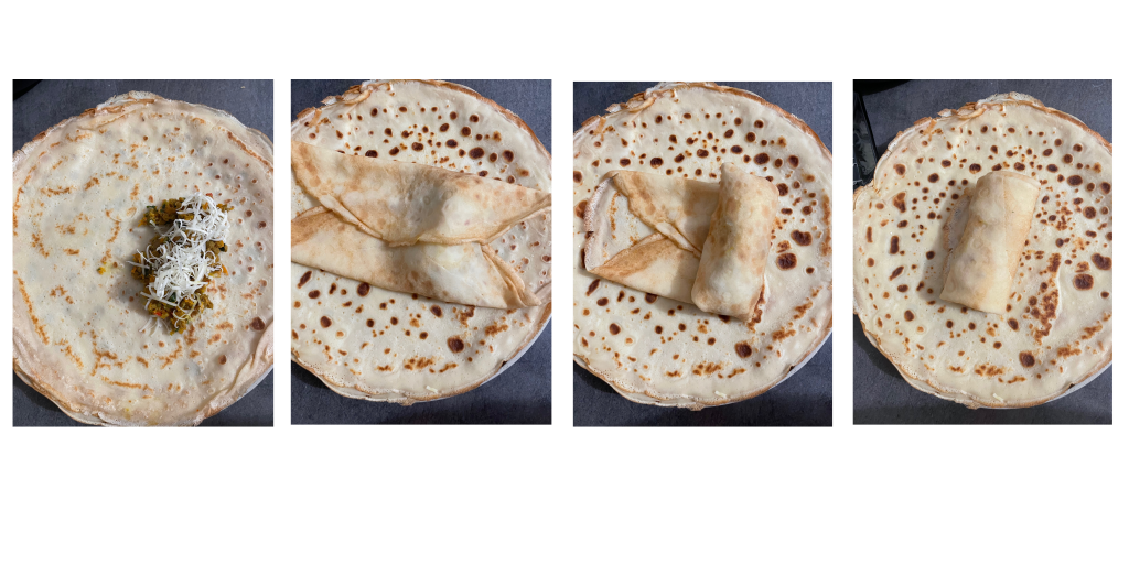les étapes de crêpes farcies aux légumes et à la viande hachée